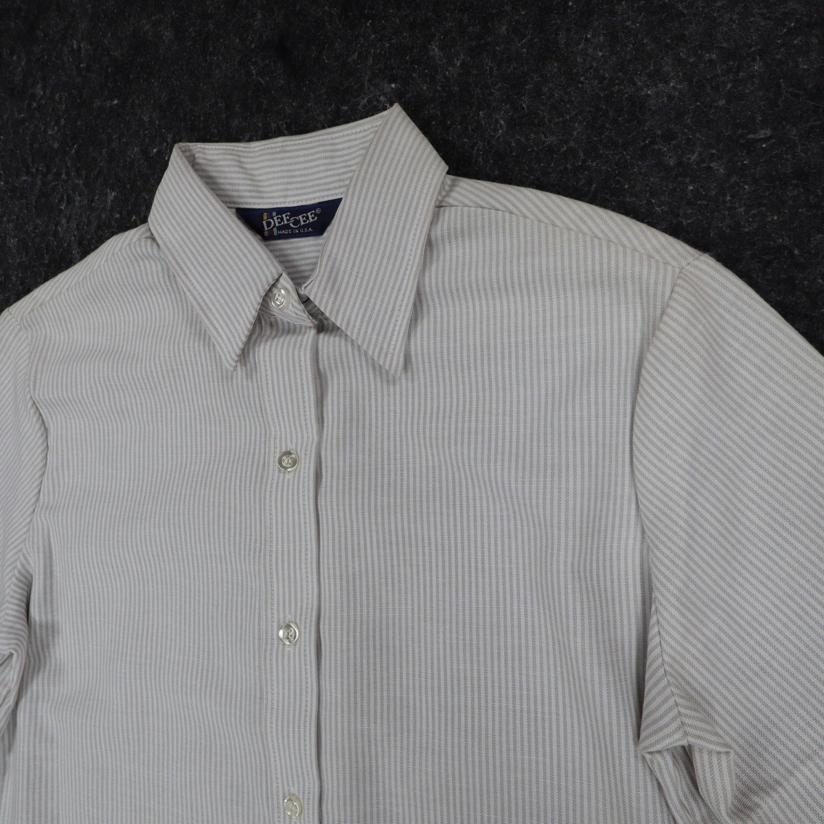 Dee Cee Short Sleeve Button Up Womens 14 Vintage Gray Striped Made in USA Shirt - take2supply