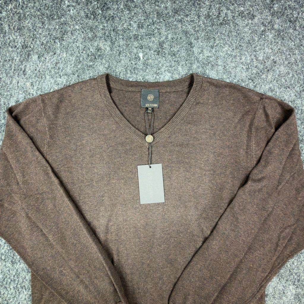 F/X Fusion V-Neck Sweater Mens M Brown Heather Cotton Blend NWT - take2supply