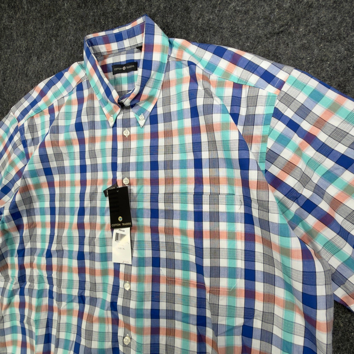 Cotton Traders Plaid Short Sleeve Button Down Men XL Royal Cotton New - take2supply