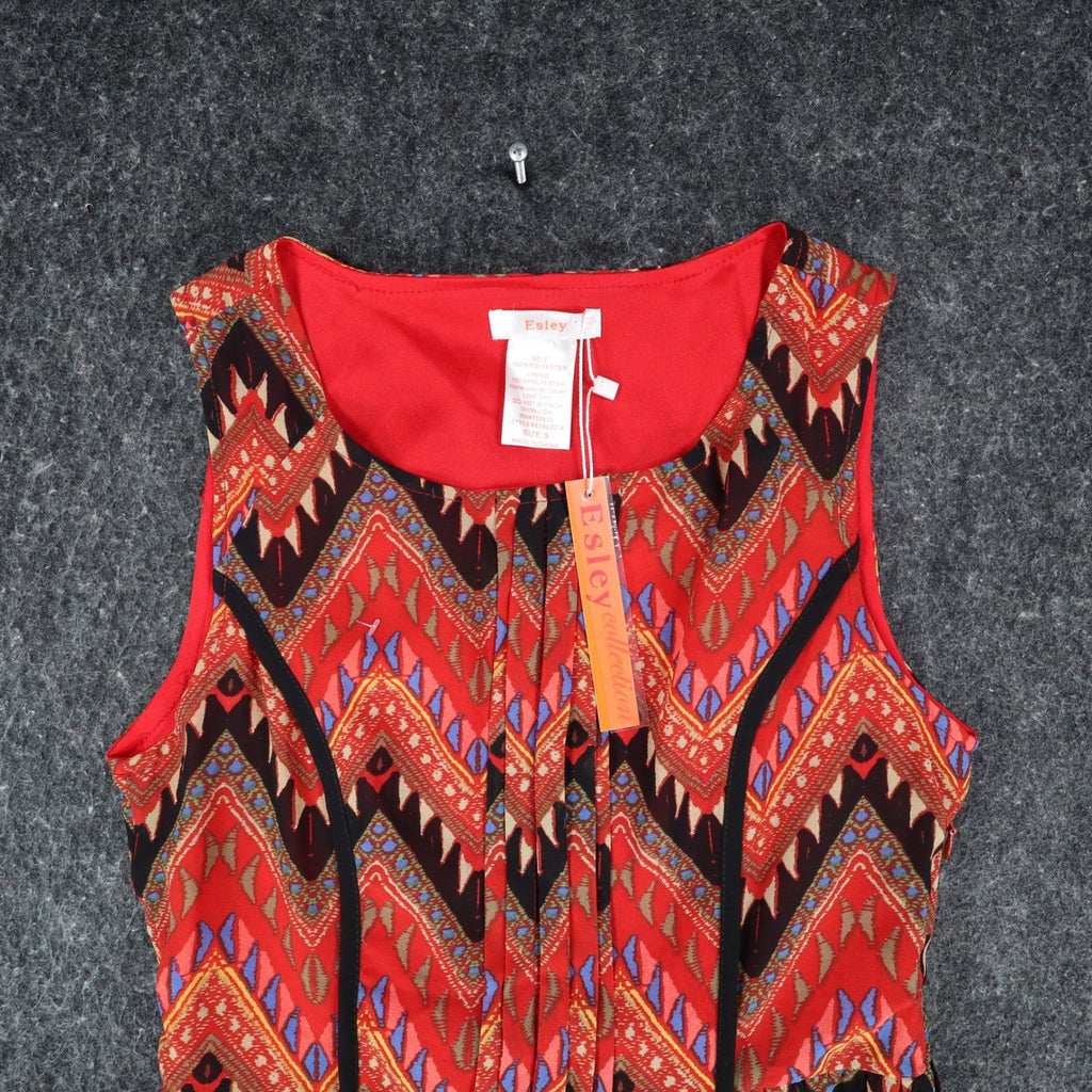 Esley Collection Dress Womens Small Red Geometric Chevron Handkerchief Hem NWT - take2supply