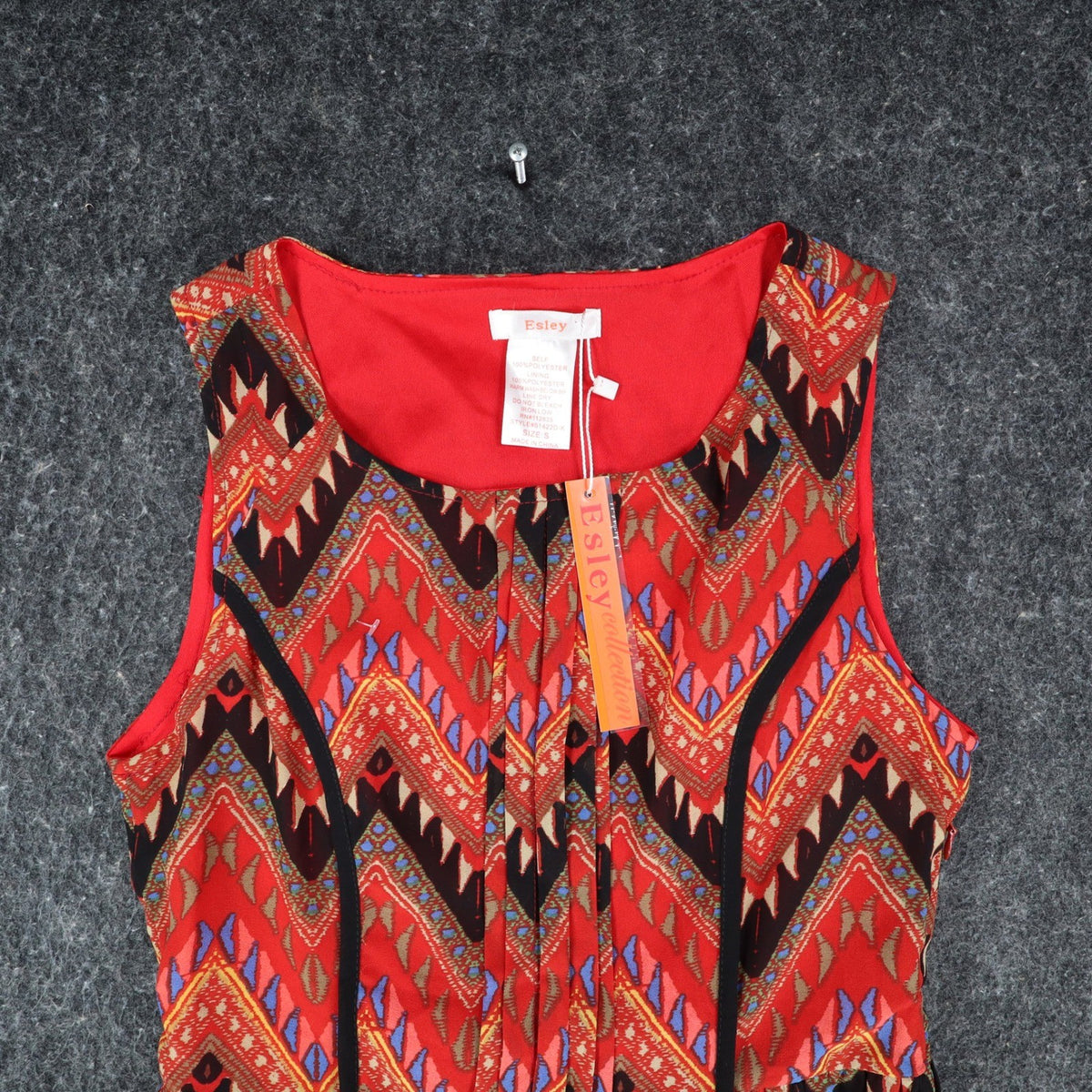 Esley Collection Dress Womens Small Red Geometric Chevron Handkerchief Hem NWT - take2supply