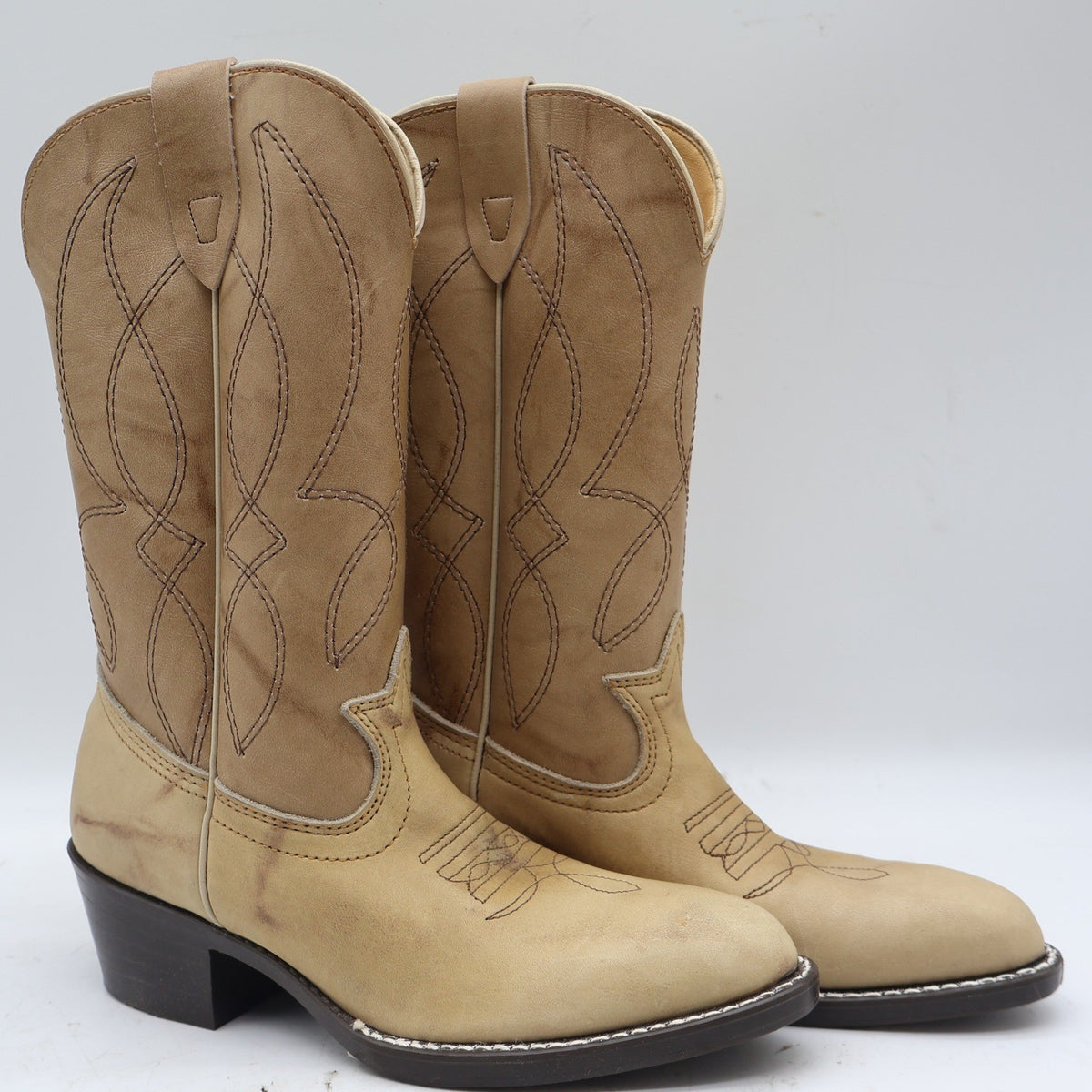 Laredo Western Boots Kids 4.5 D Vintage Natural Tan Leather Cowboy 28-01715 NAT - take2supply