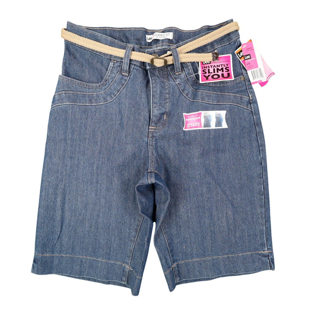 Lee Bermuda Shorts Women 6 M Classic Fit Carolina Blue Denim Stretch Belted NWT - take2supply