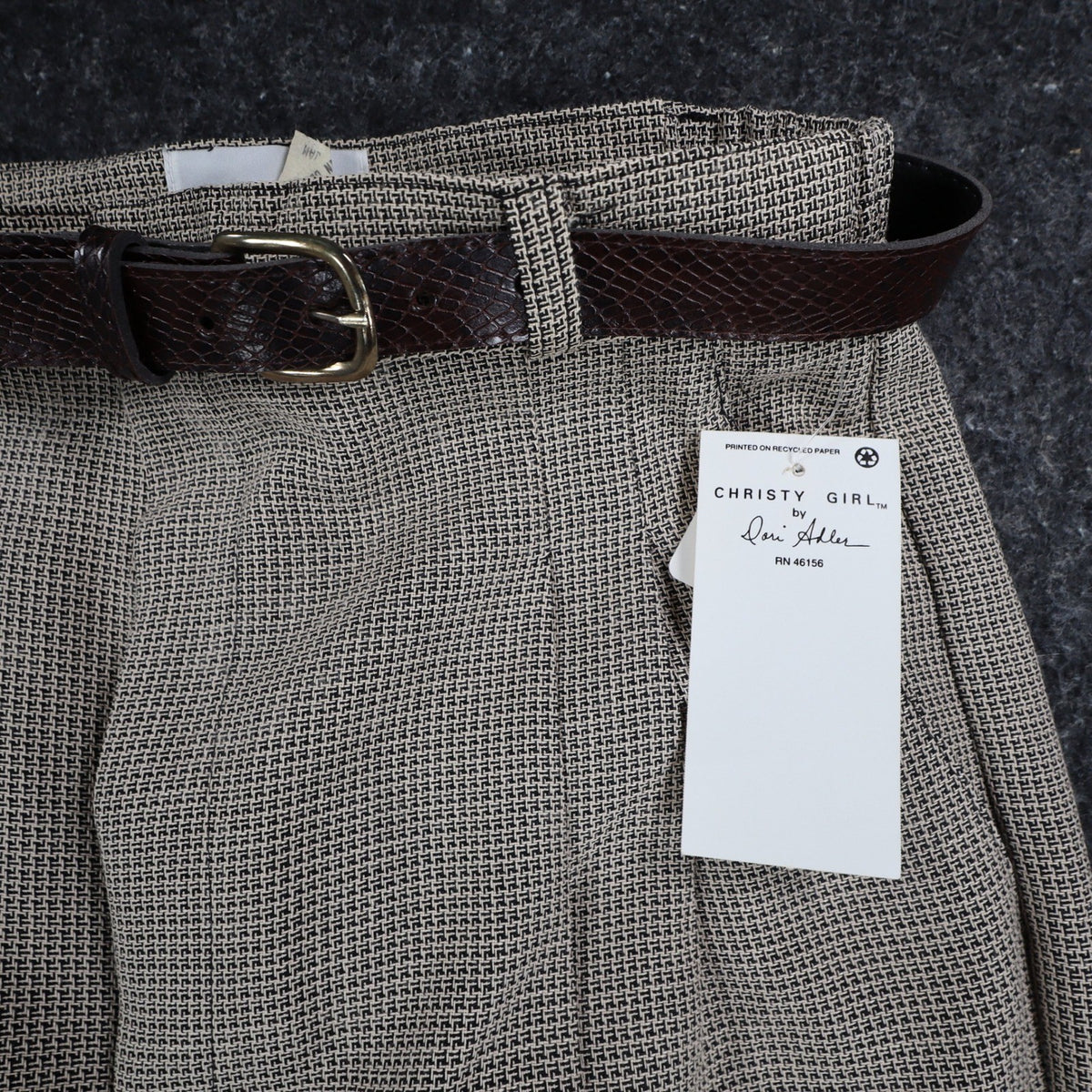 Christy Girl Dori Adler Pants Womens 12 Tan Black Belted Pleated USA NWT NOS - take2supply