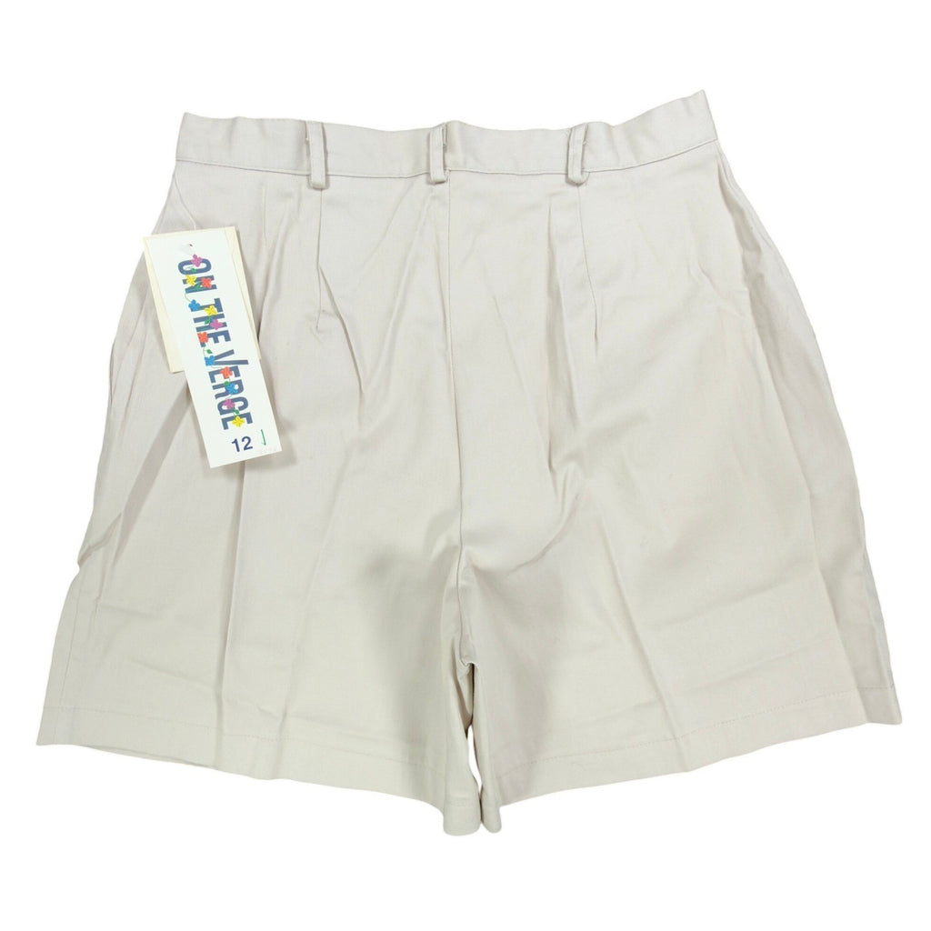 On The Verge Vintage 90s Pleated Shorts Womens 12 Beige Cotton NWT Made in USA - take2supply