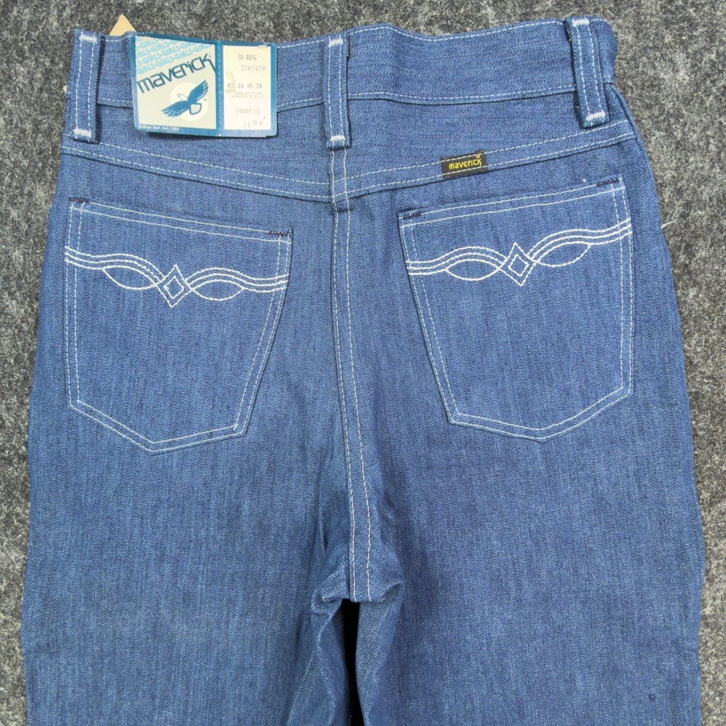 Maverick Vintage 80s Jeans Girls 10 Reg Blue Straight Leg NOS NWT 24x28 - take2supply