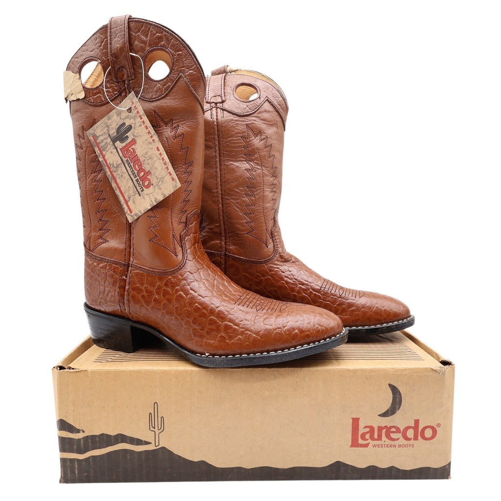 Laredo Tan Bullhide Western Boots Boys 2D Tan Leather NWT Deadstock CB293 - take2supply