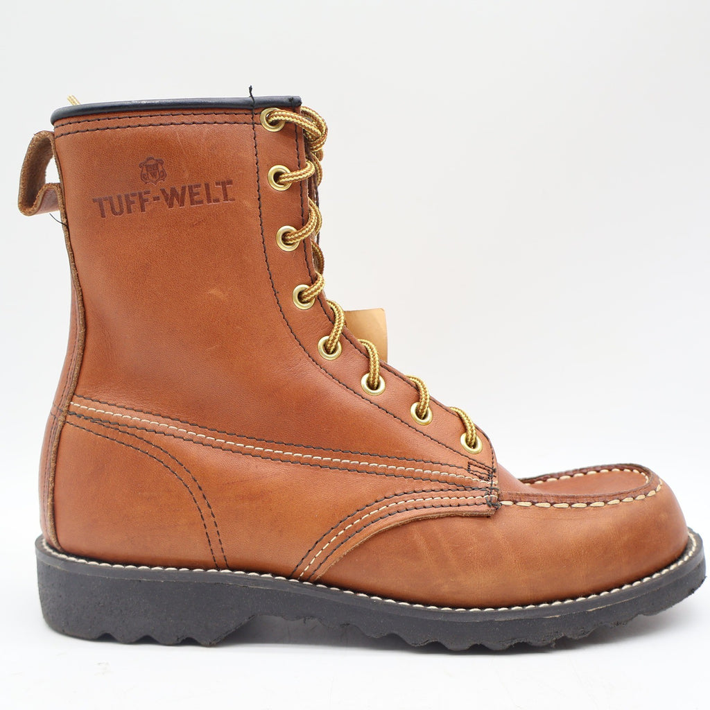 Tuff-Welt Work Boots Mens 7 Vintage Brown Full Grain Leather Moc Toe USA 332 - take2supply