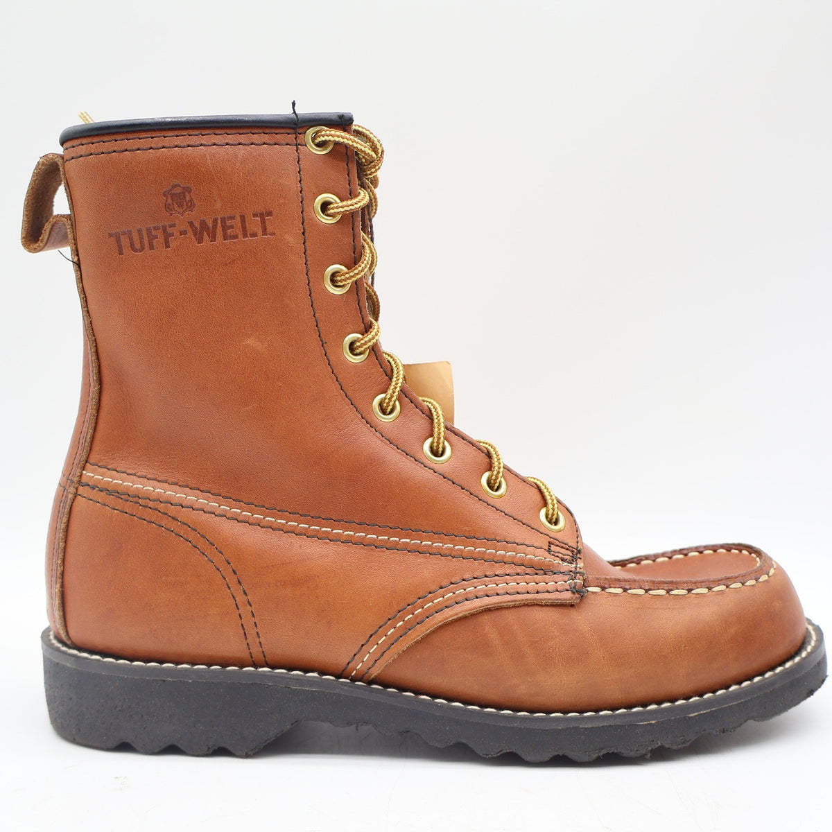 Tuff-Welt Work Boots Mens 7 Vintage Brown Full Grain Leather Moc Toe USA 332 - take2supply