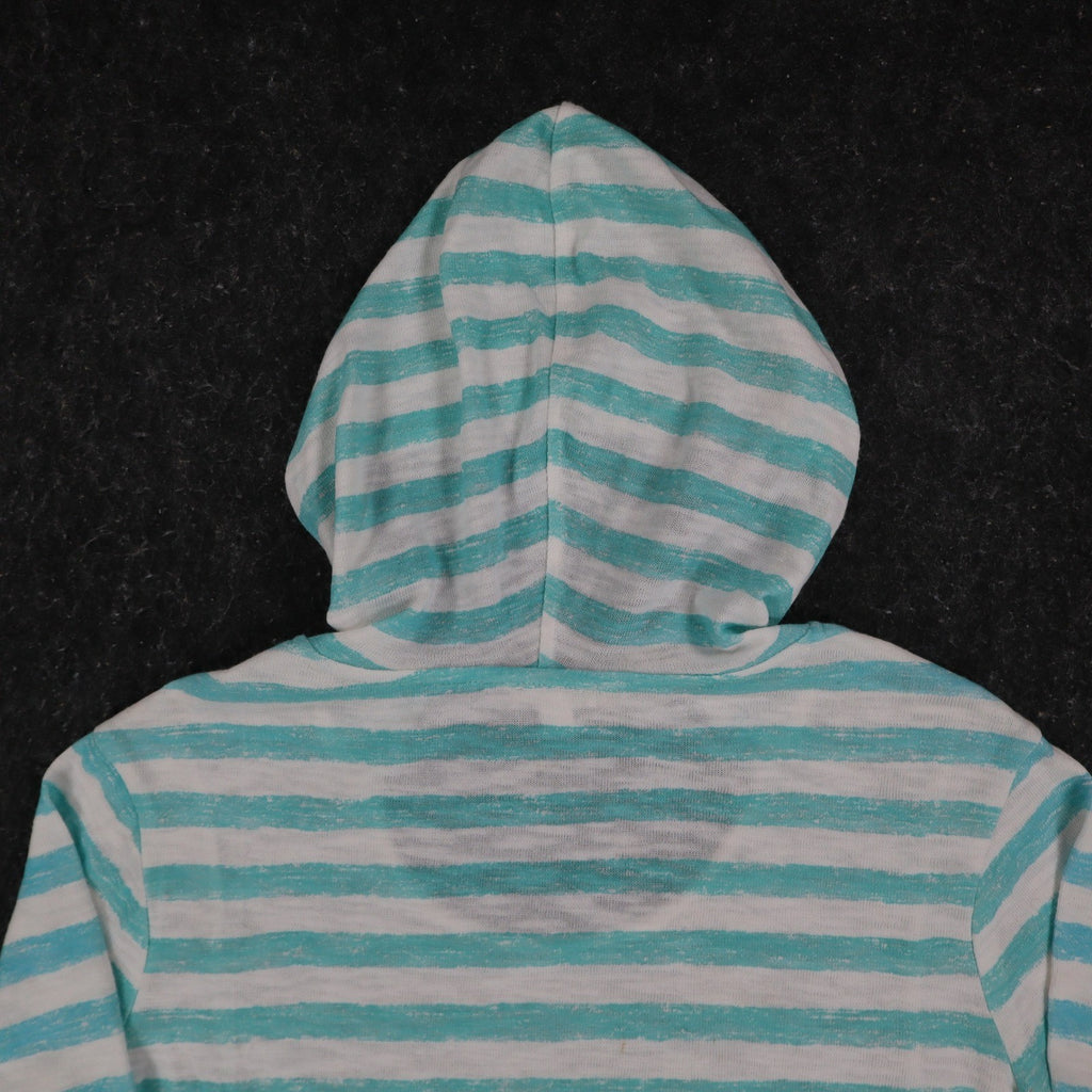 Tribal Jeans Womens S Aqua White Striped Lightweight Hooded Pullover Top NWT - take2supply