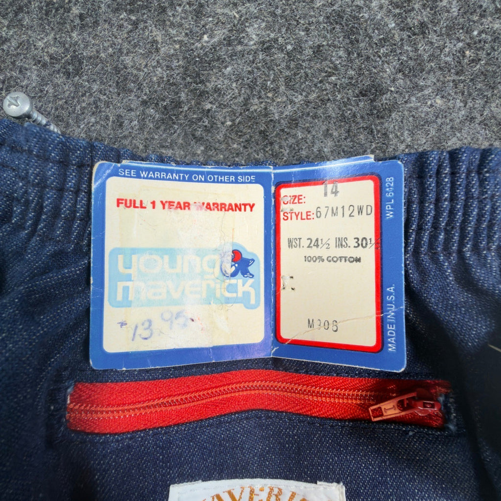Maverick Vintage 80s Pants Girls 14 Blue Track Piping USA Made NOS NWT 24.5x30 - take2supply