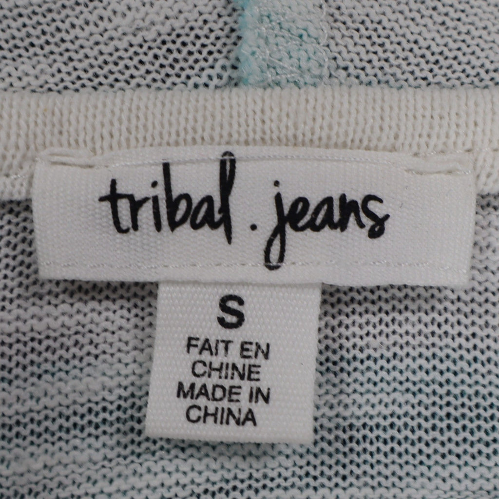 Tribal Jeans Womens S Aqua White Striped Lightweight Hooded Pullover Top NWT - take2supply