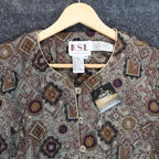 KSL Karin Stevens Jacket Womens 14 Brown Excellent Geometric Quilted Button Up - take2supply