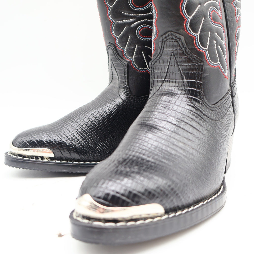 Laredo Western Cowboy Boots Kids Size 2D Vintage Black Lizard Embossed 28-2230-6 - take2supply
