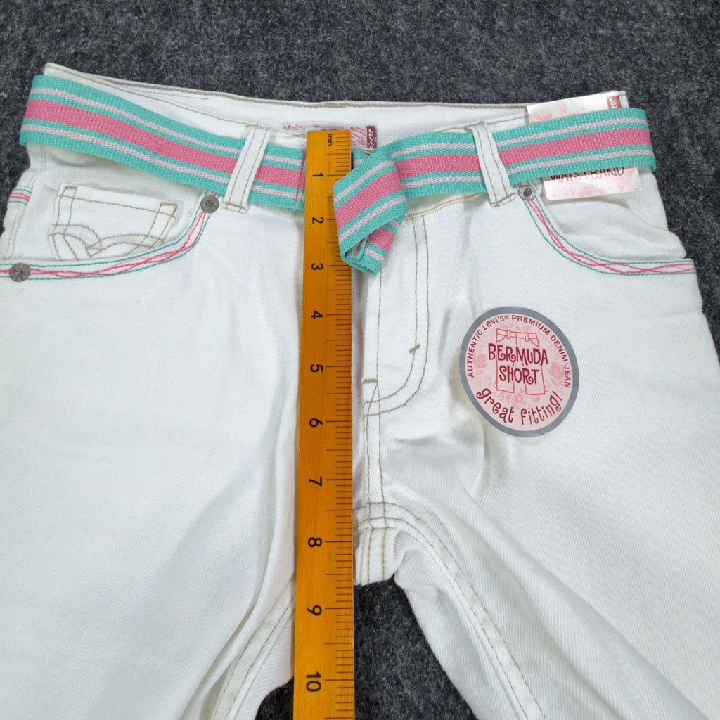 Levi's Y2K Bermuda Shorts Girls 12 White Denim NWT 2006 Retro Heart Pocket - take2supply