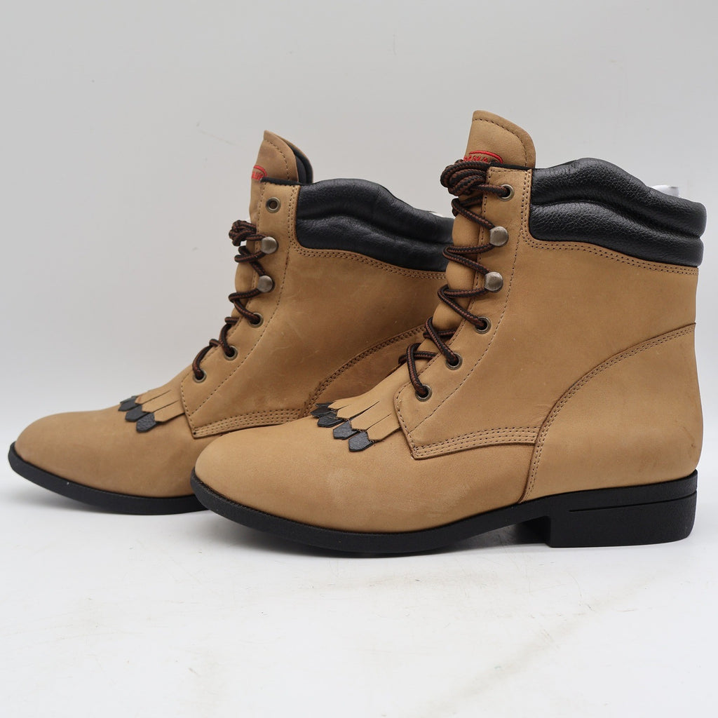 Laredo Western Kiltie Boots Womens 10 Tan Leather Lace Up Fringe 551 New In Box - take2supply