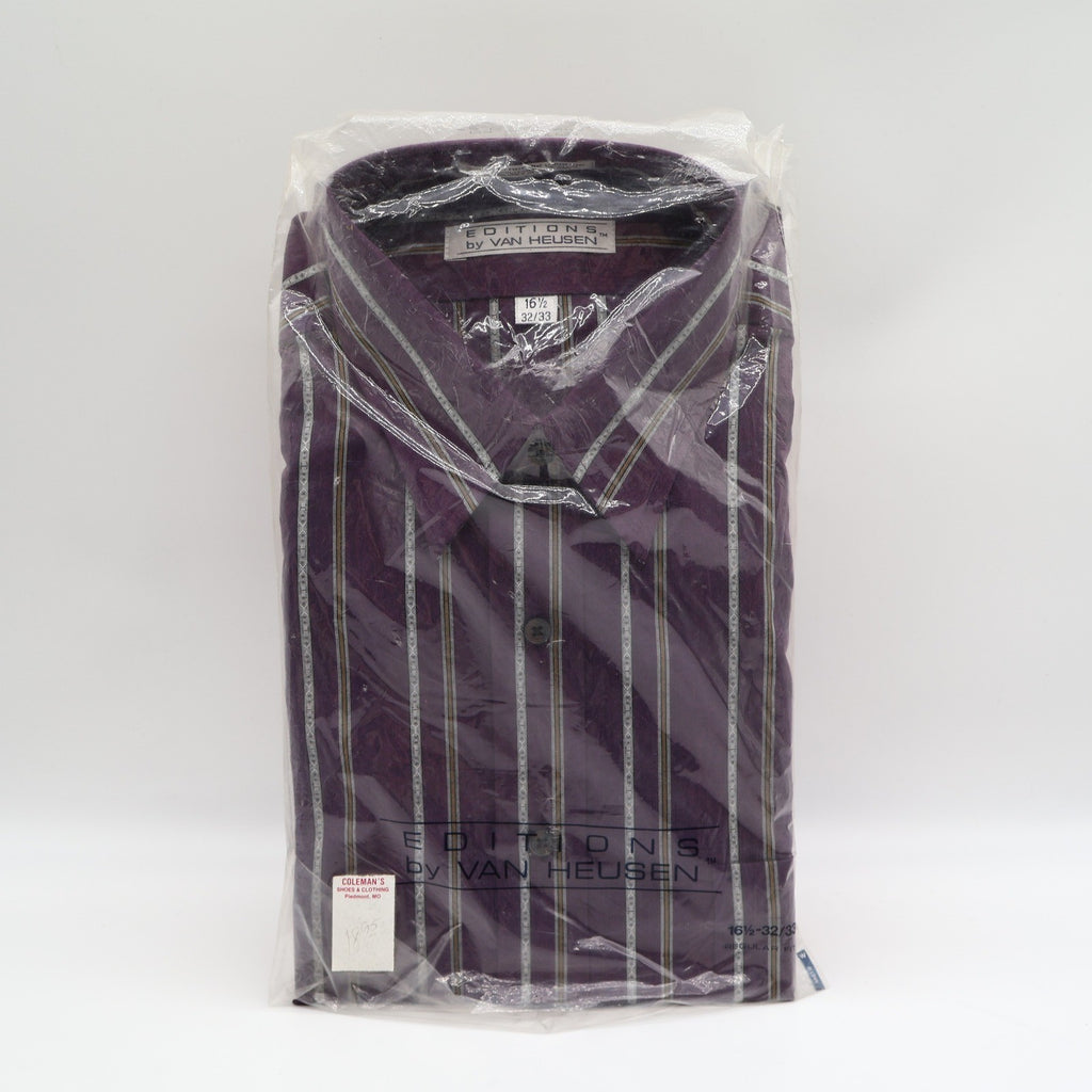 Van Heusen Dress Shirt Mens 16.5 32/33 Vintage 90s Purple Striped Deadstock NIP - take2supply