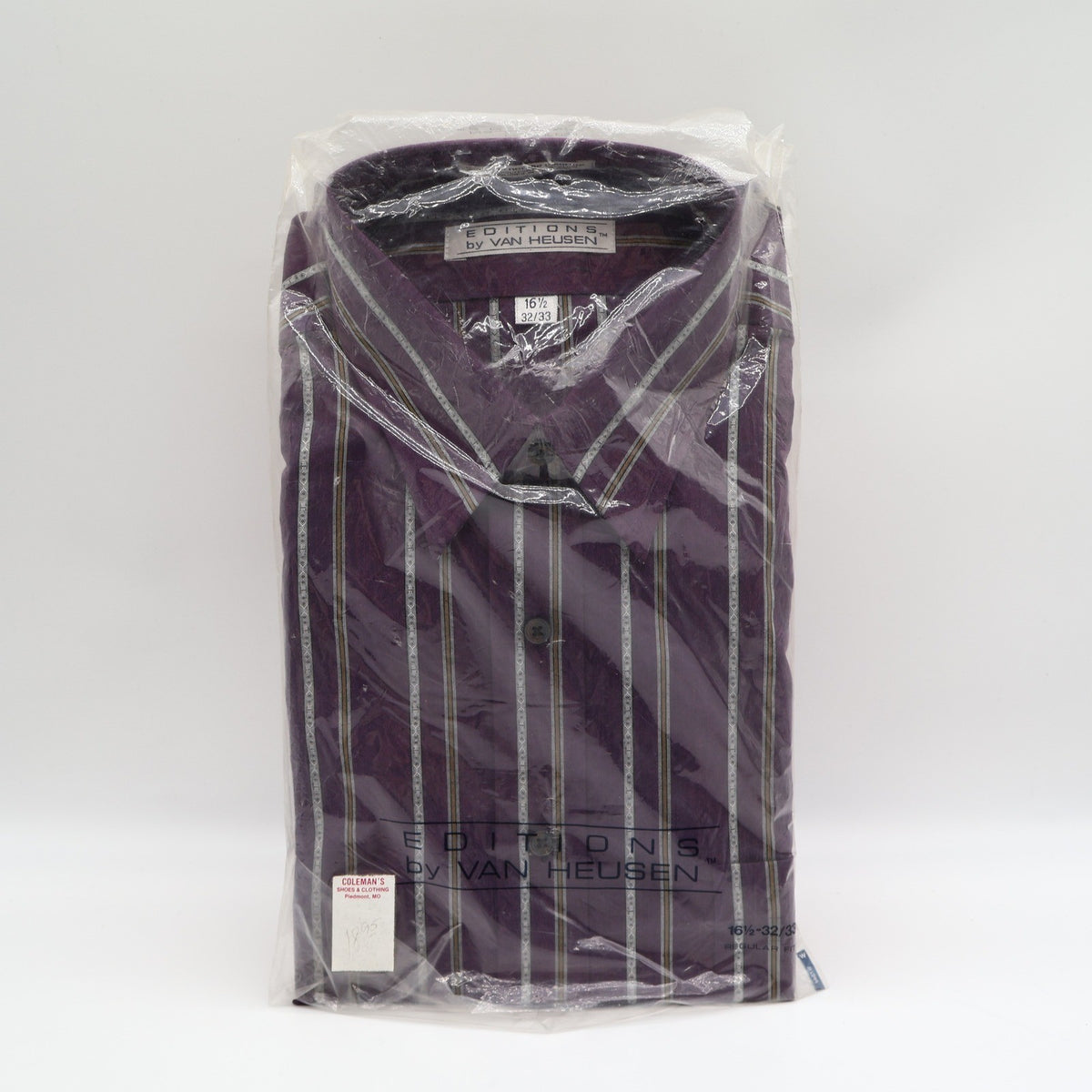 Van Heusen Dress Shirt Mens 16.5 32/33 Vintage 90s Purple Striped Deadstock NIP - take2supply