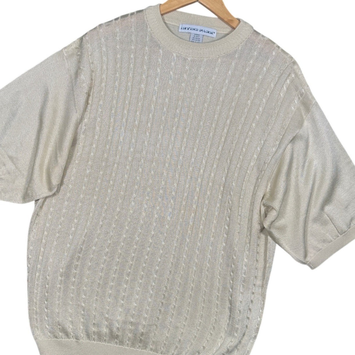 IRVINE PARK Mens XLG Tan Cable Knit Short Sleeve Sweater - take2supply