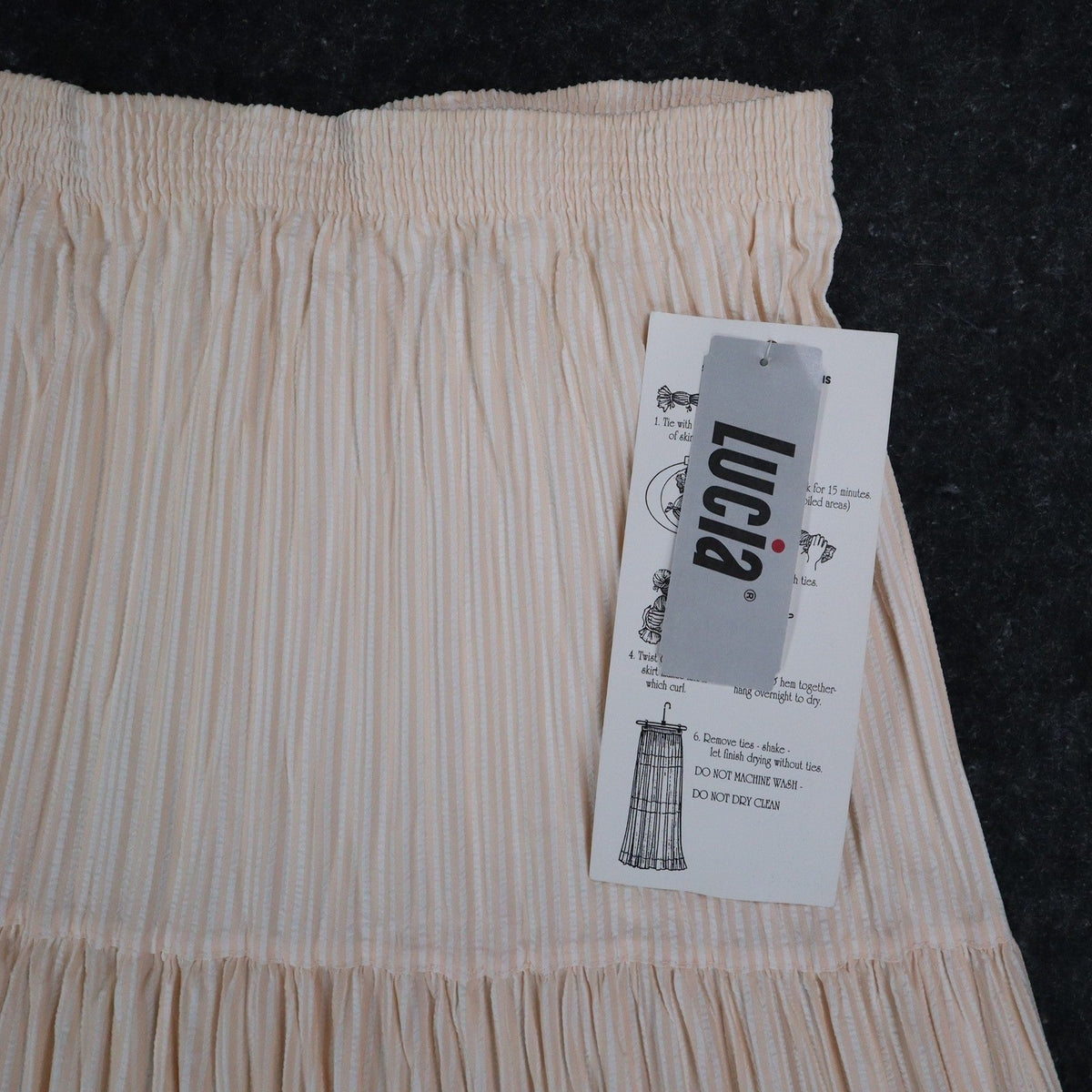 Lucia Broomstick Skirt Small Vintage 90s Peach Cream Tiered Crinkle Maxi USA NWT - take2supply