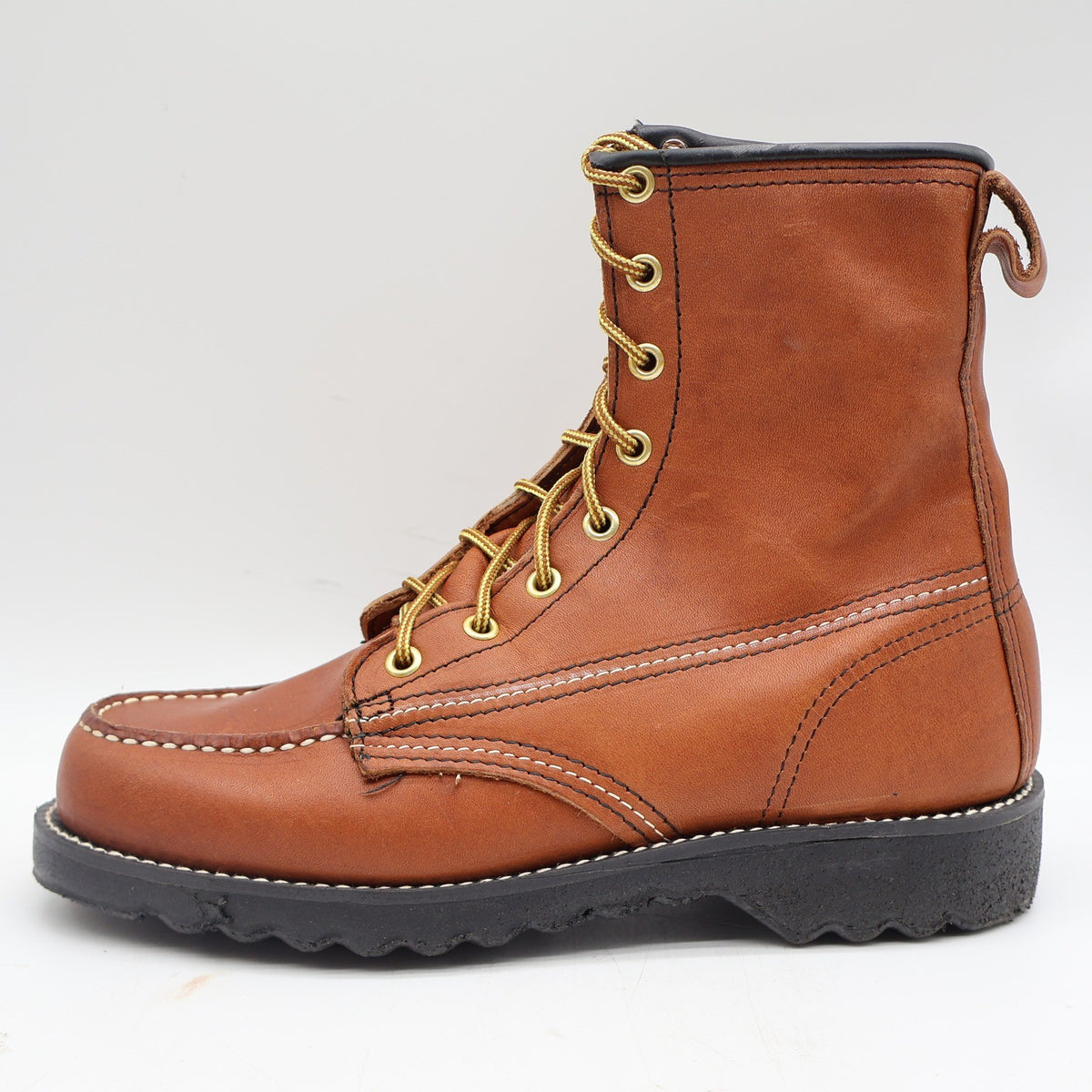 Tuff-Welt Work Boots Mens 7 Vintage Brown Full Grain Leather Moc Toe USA 332 - take2supply