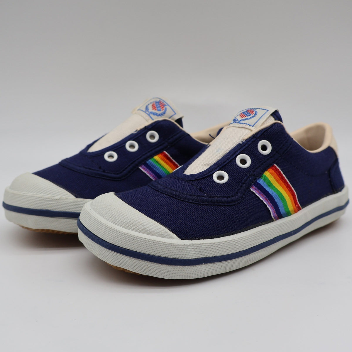 AAU Ruff Necks Scooter Shoes 10.5 Vintage Deadstock Navy Rainbow Canvas Sneakers - take2supply