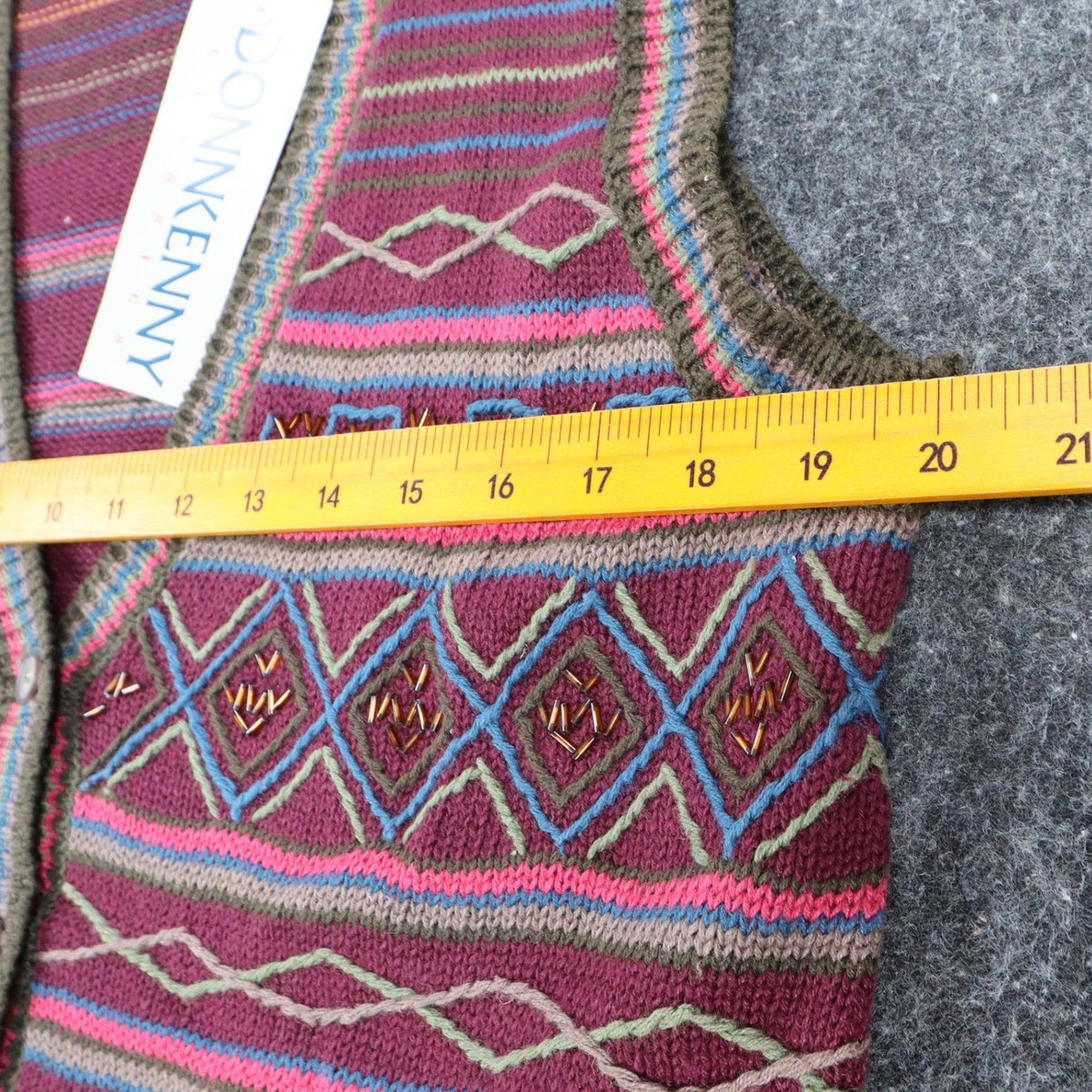 Donnkenny Sweater Vest Womens M Vintage 90s Burgundy Beaded Fair Isle Cotton - take2supply