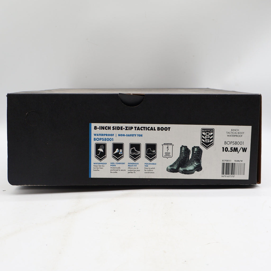 Battle Ops Tactical Boot Mens 10.5 Waterproof Side Zip Black Leather BOPS8001 - take2supply