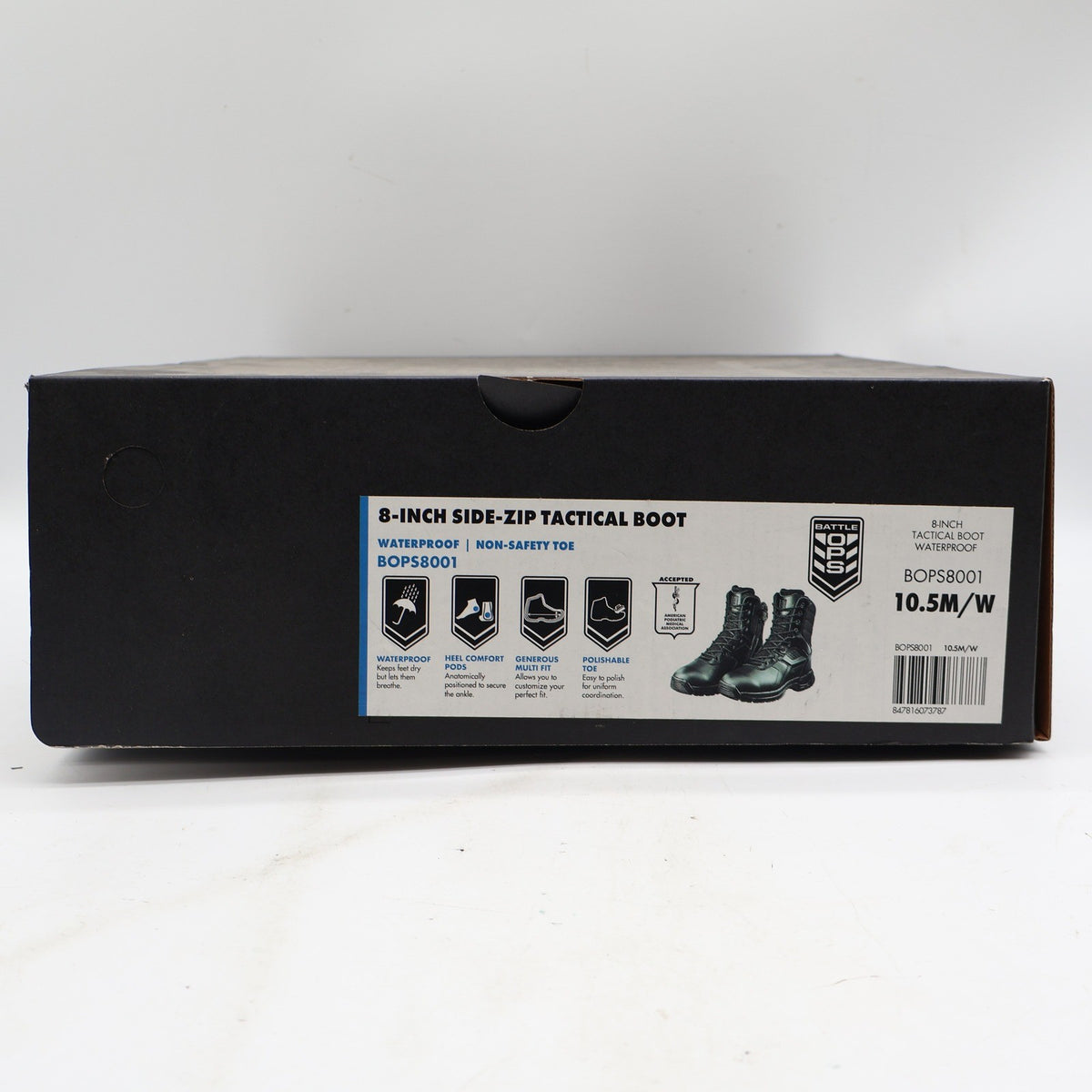 Battle Ops Tactical Boot Mens 10.5 Waterproof Side Zip Black Leather BOPS8001 - take2supply