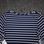 Erin London Tunic Top Womens Medium Navy Blue White Striped Sharkbite Hem NWT - take2supply
