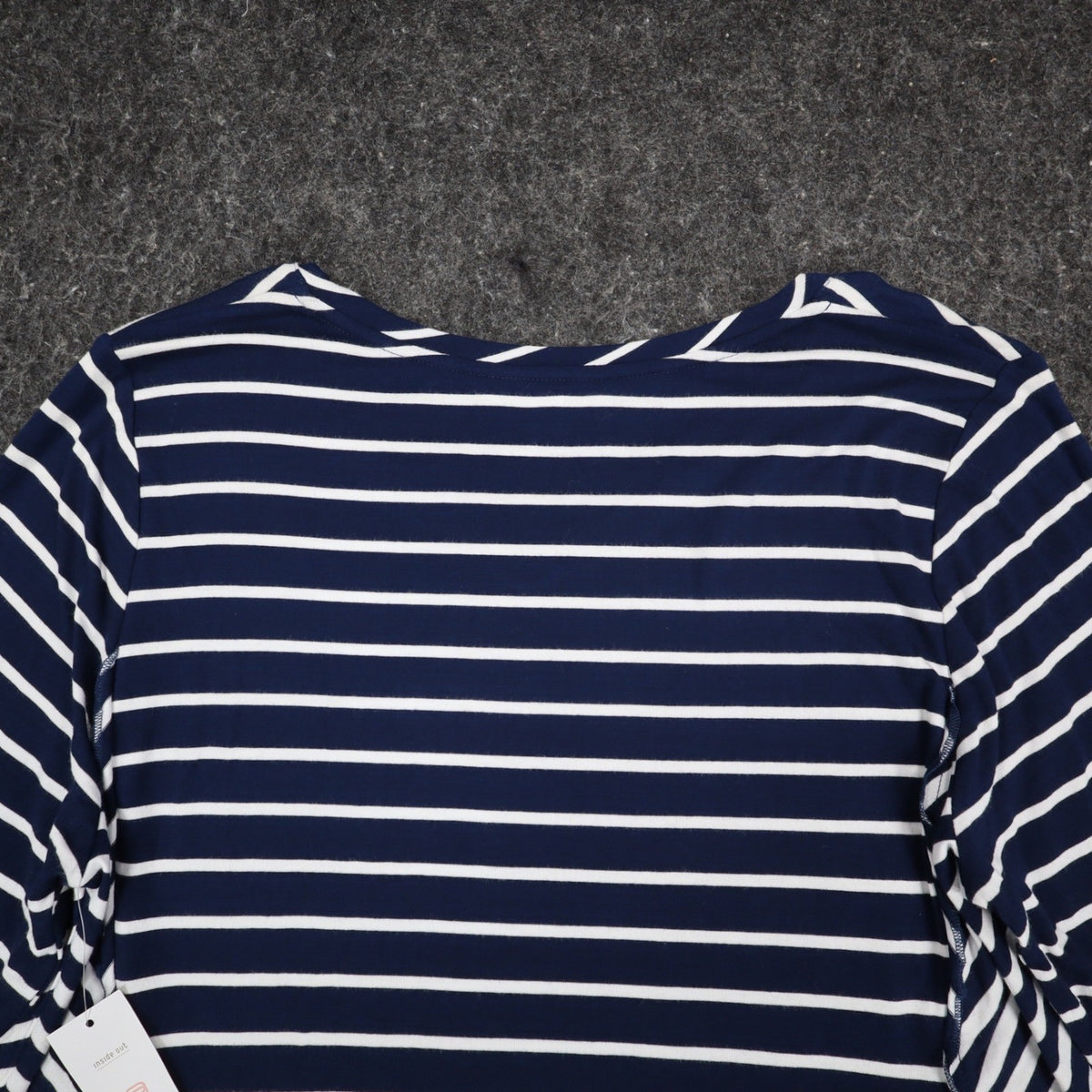 Erin London Tunic Top Womens Medium Navy Blue White Striped Sharkbite Hem NWT - take2supply