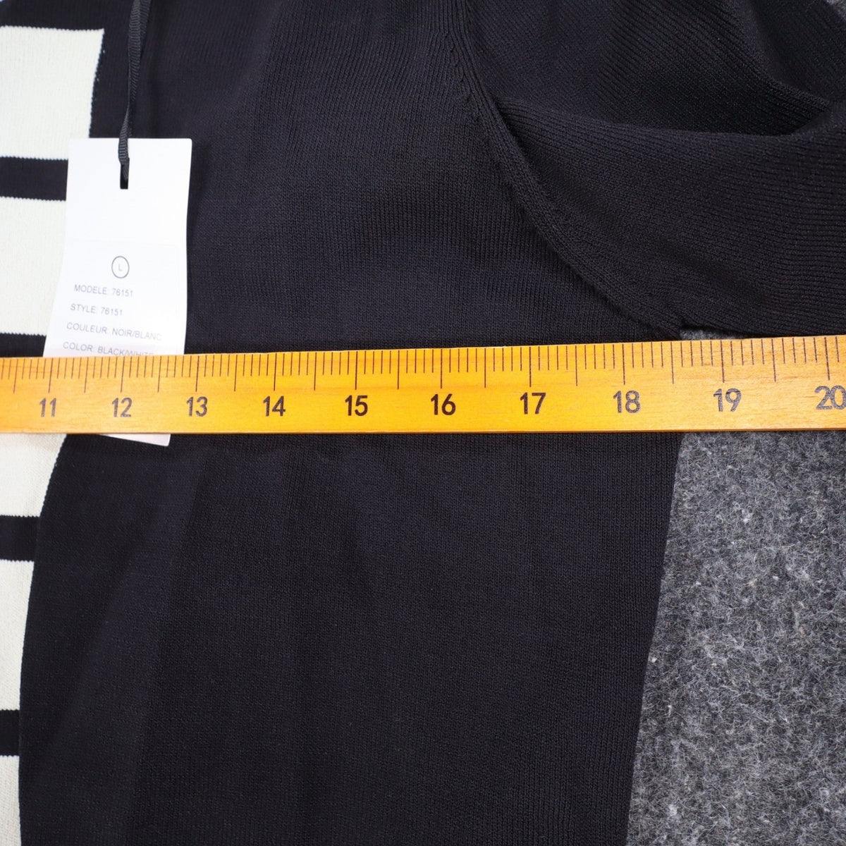 Lanalee Montreal Sweater Womens Large Black White Striped Colorblock Zip Back - take2supply
