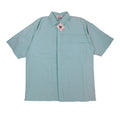 Front view of an aqua blue Alexxus short-sleeve shirt with horizontal chest pleats