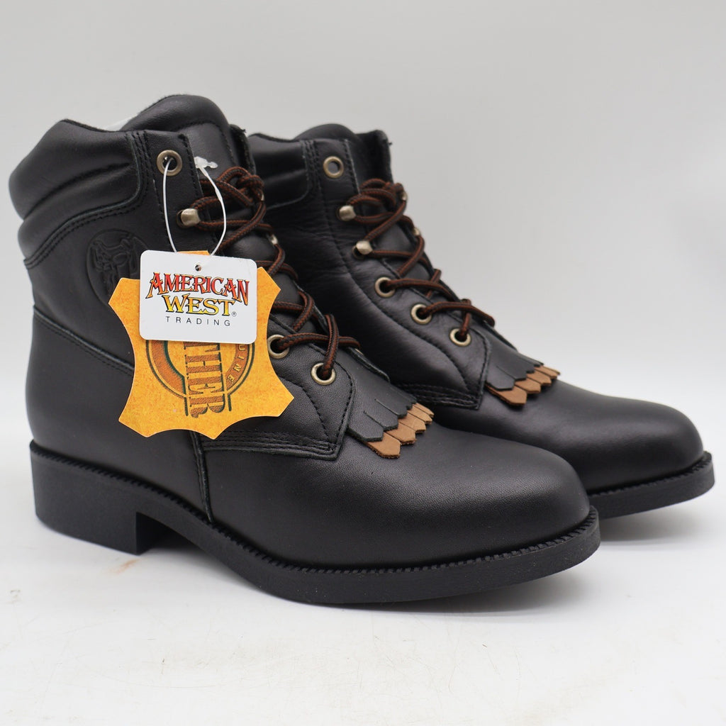 American West Saddle Brand Kiltie Boots Womens 7.5 Black Leather Vintage 2003 - take2supply