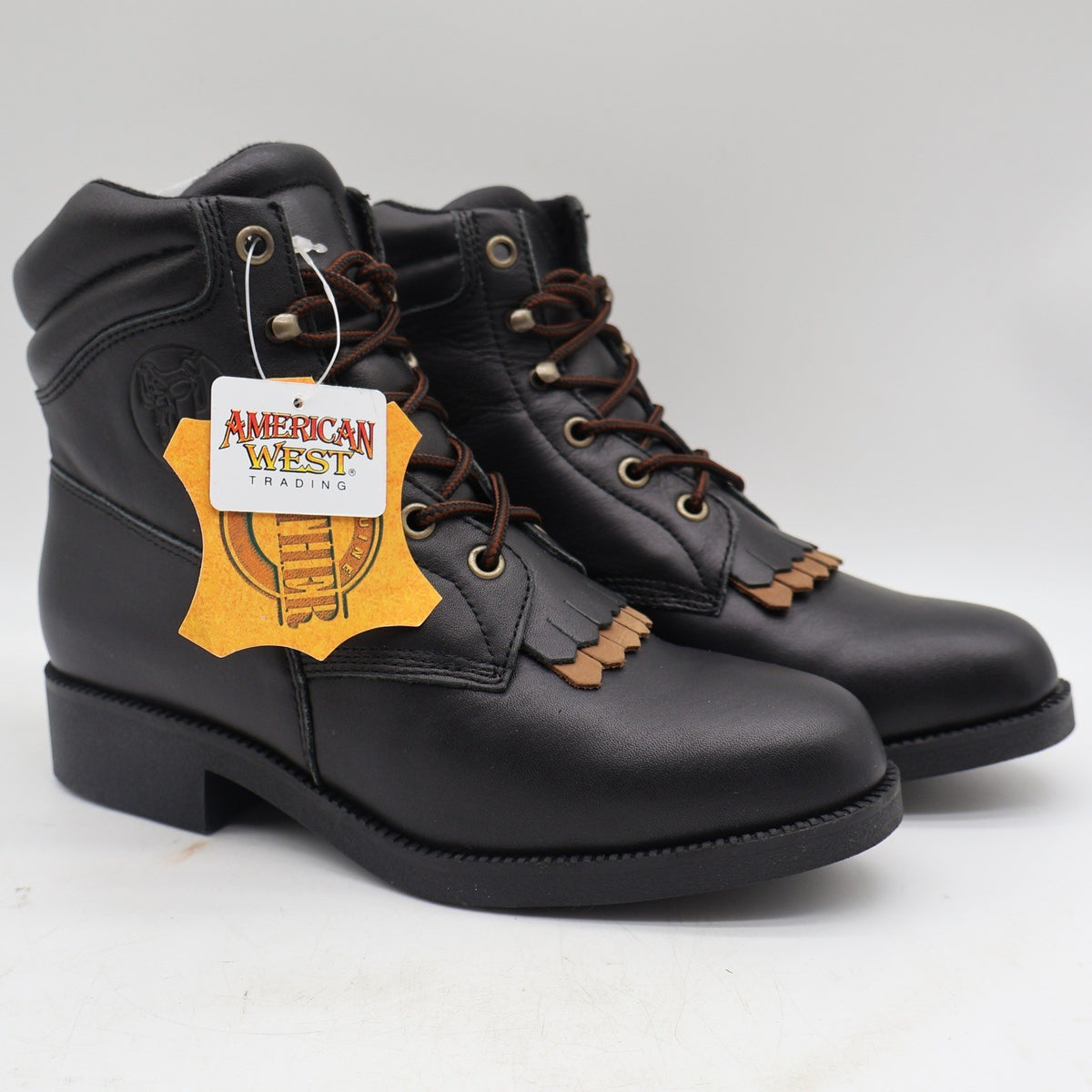 American West Saddle Brand Kiltie Boots Womens 7.5 Black Leather Vintage 2003 - take2supply