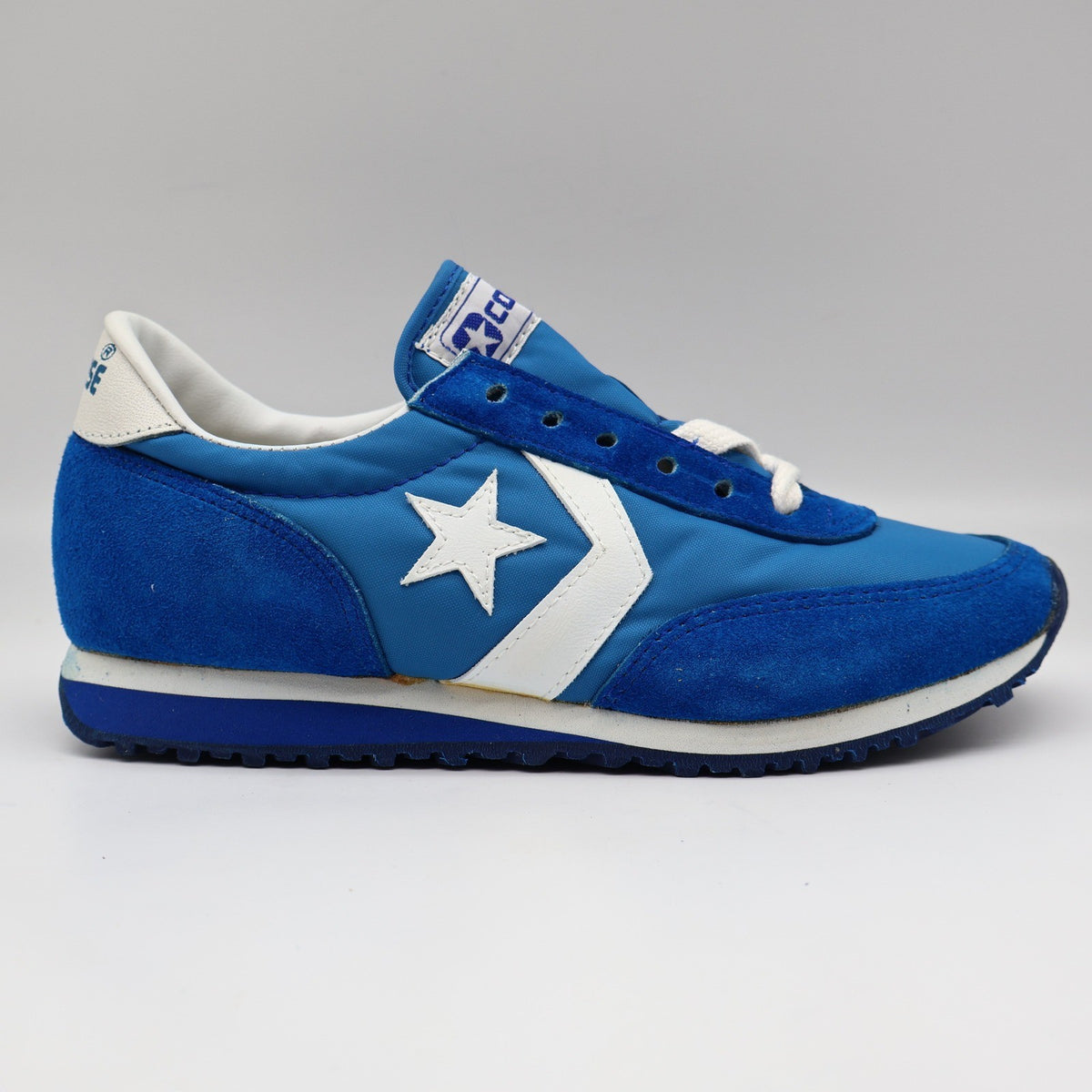 Converse Road Star Boys Size 3.5 Vintage 80s Blue White Nylon Suede Sneakers - take2supply