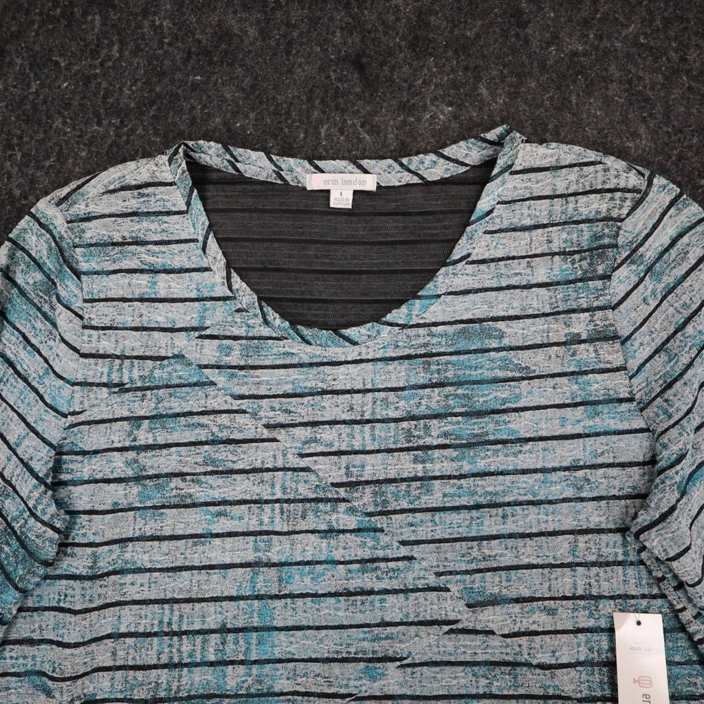 Erin London Top Womens L Blue Black Striped Textured Knit Long Sleeve NWT - take2supply