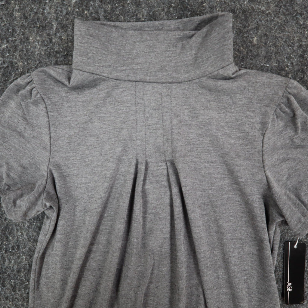 AGB Mock Neck Top Womens Size S Gray Short Puff Sleeve Pleated Front 04-29J33 - take2supply