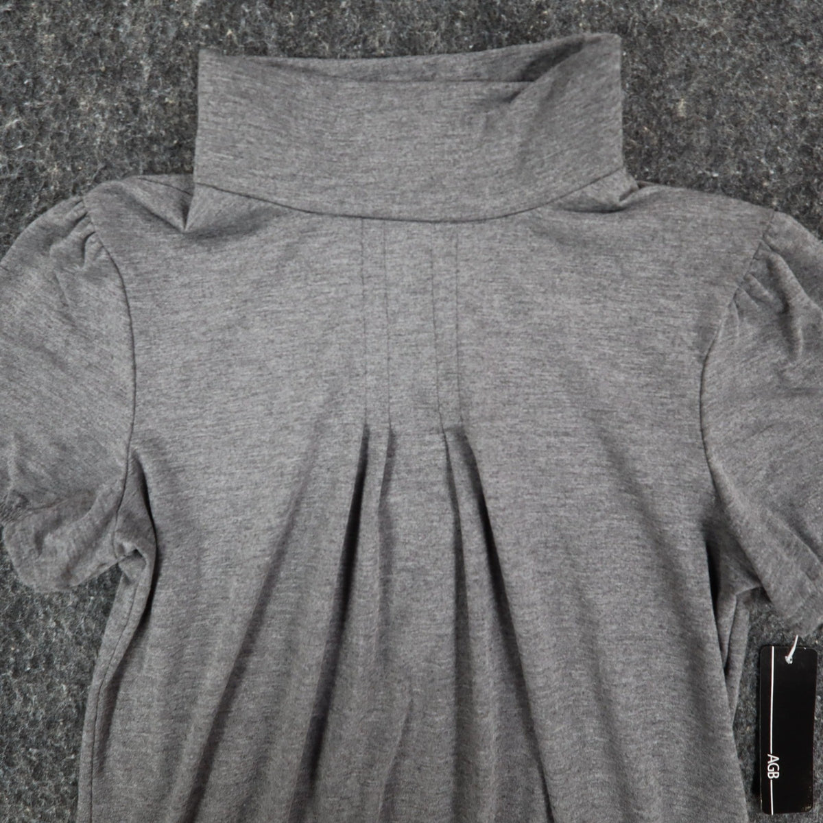 AGB Mock Neck Top Womens Size S Gray Short Puff Sleeve Pleated Front 04-29J33 - take2supply
