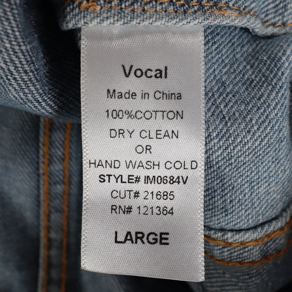 Vocal Denim Vest Womens Large Blue Light Wash Rhinestone Studded Frayed Y2K - take2supply