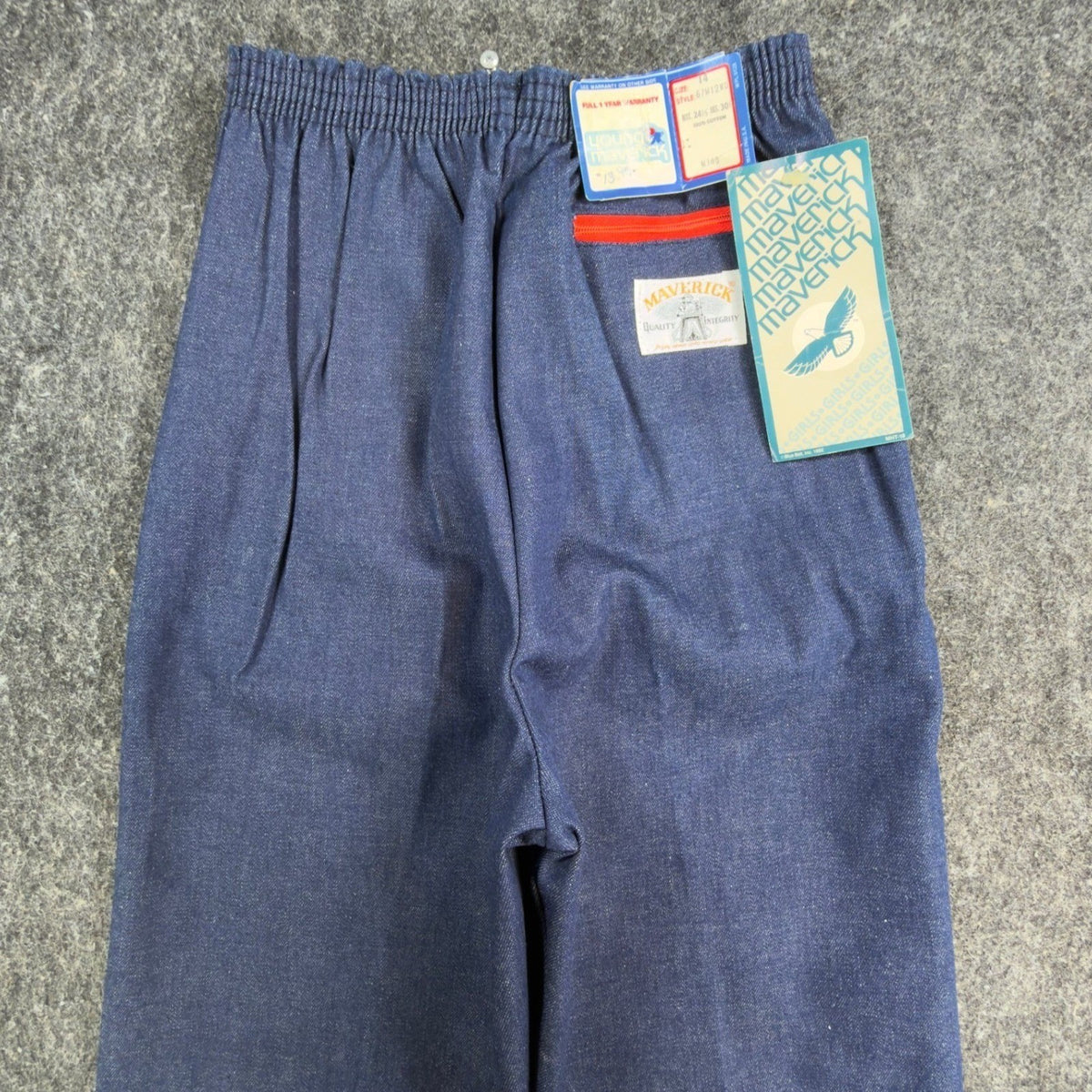 Maverick Vintage 80s Pants Girls 14 Blue Track Piping USA Made NOS NWT 24.5x30 - take2supply
