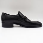Fortune Shoes Loafers Mens 10 Vintage 70s Black Leather Square Toe Deadstock - take2supply