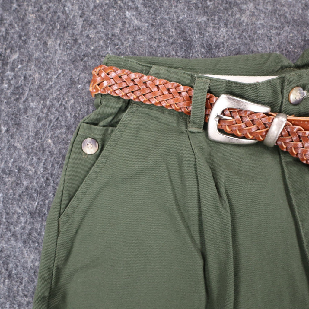 B. Bronson Pleated Shorts Womens 9/10 Vintage 90s Olive Green Cotton With Belt - take2supply