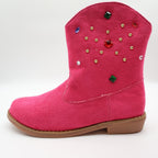 L'Amour Cowboy Boots Kids Size 2 Fuchsia Pink Faux Suede Rhinestone Studs V8400 - take2supply