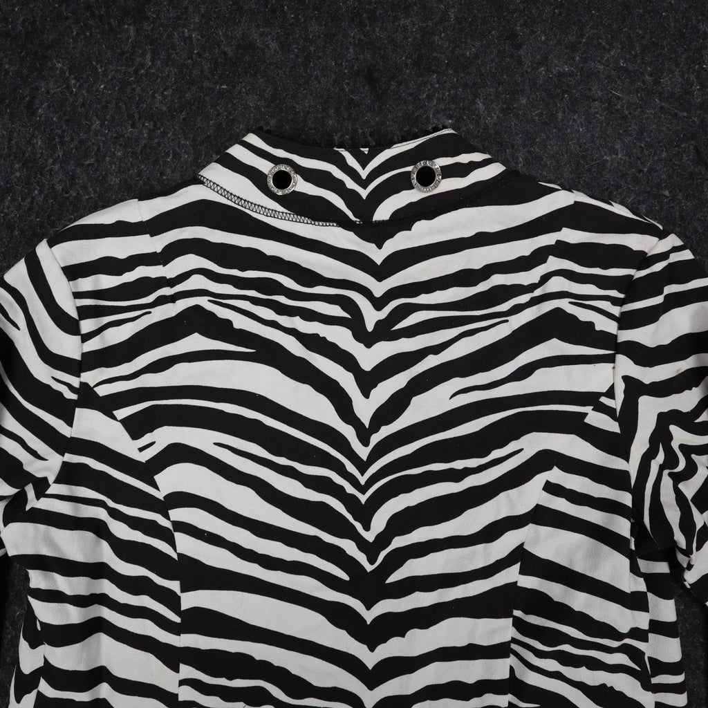 Emma J Zebra Print Jacket Womens M Y2K Black White Cotton Grommet Eyelet Trim - take2supply