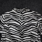 Emma J Zebra Print Jacket Womens M Y2K Black White Cotton Grommet Eyelet Trim - take2supply