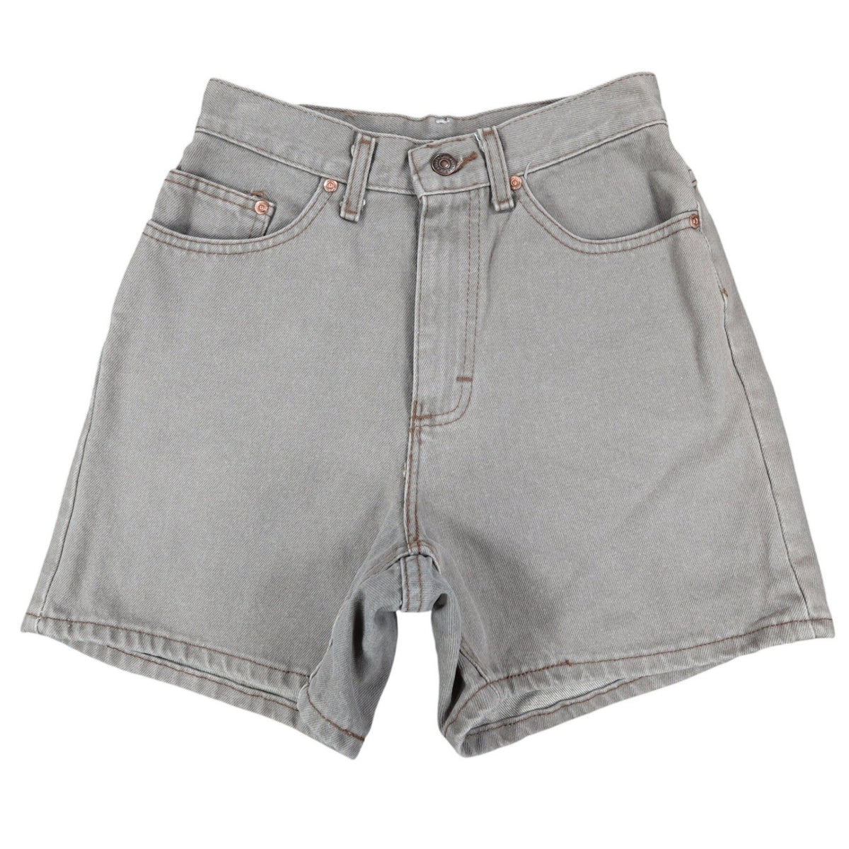 Front view of gray Lee denim shorts