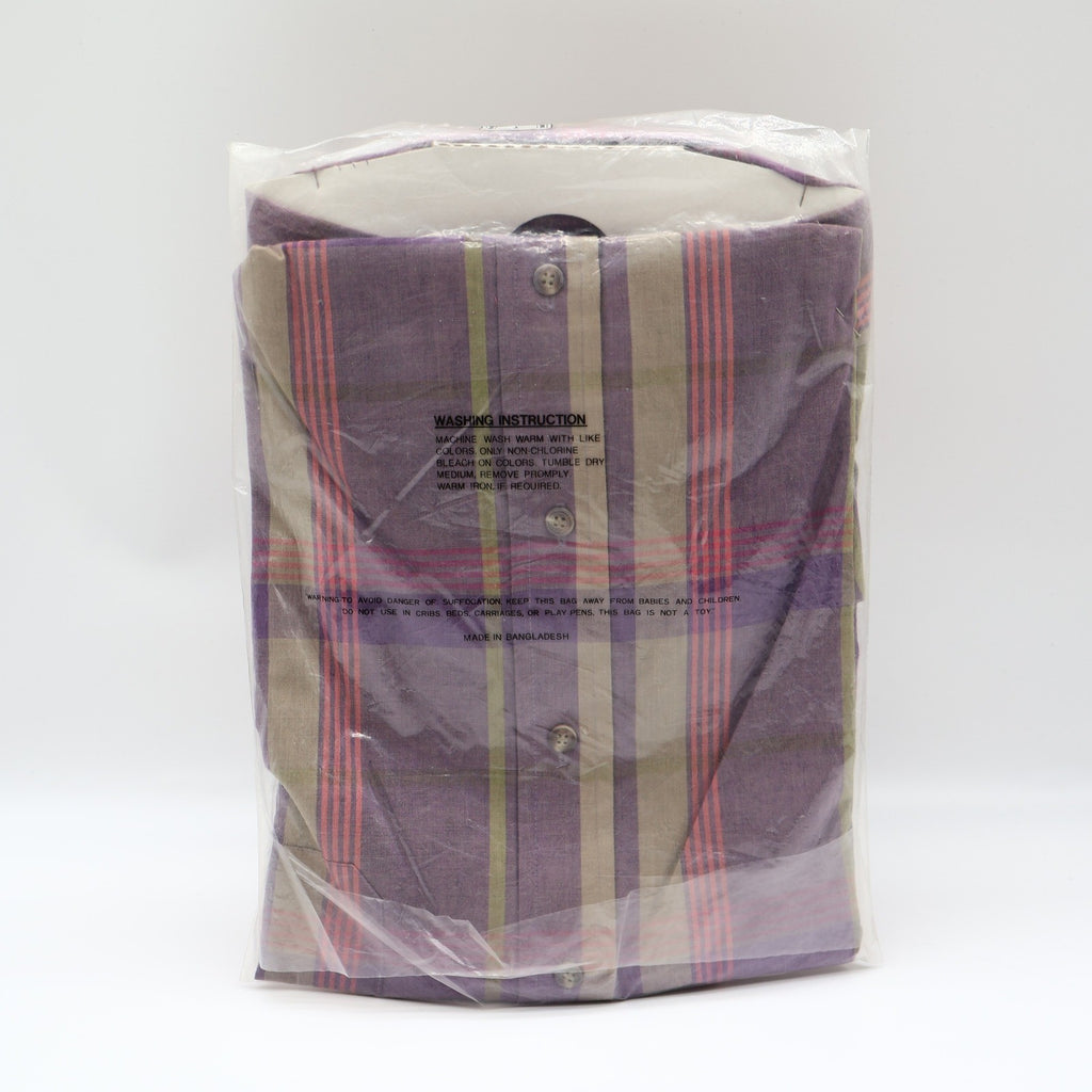 London Fog Plaid Button Down Shirt Mens XL Vintage 90s Purple Cotton Blend NIP - take2supply