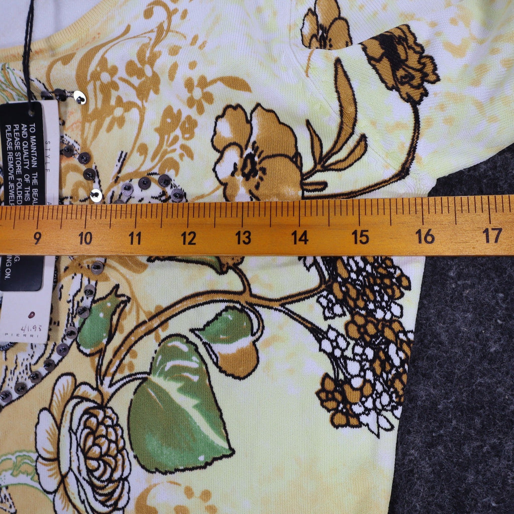 Pierri New York Top Womens Small Y2K Yellow Orange Beaded Floral Sequin A9067 - take2supply