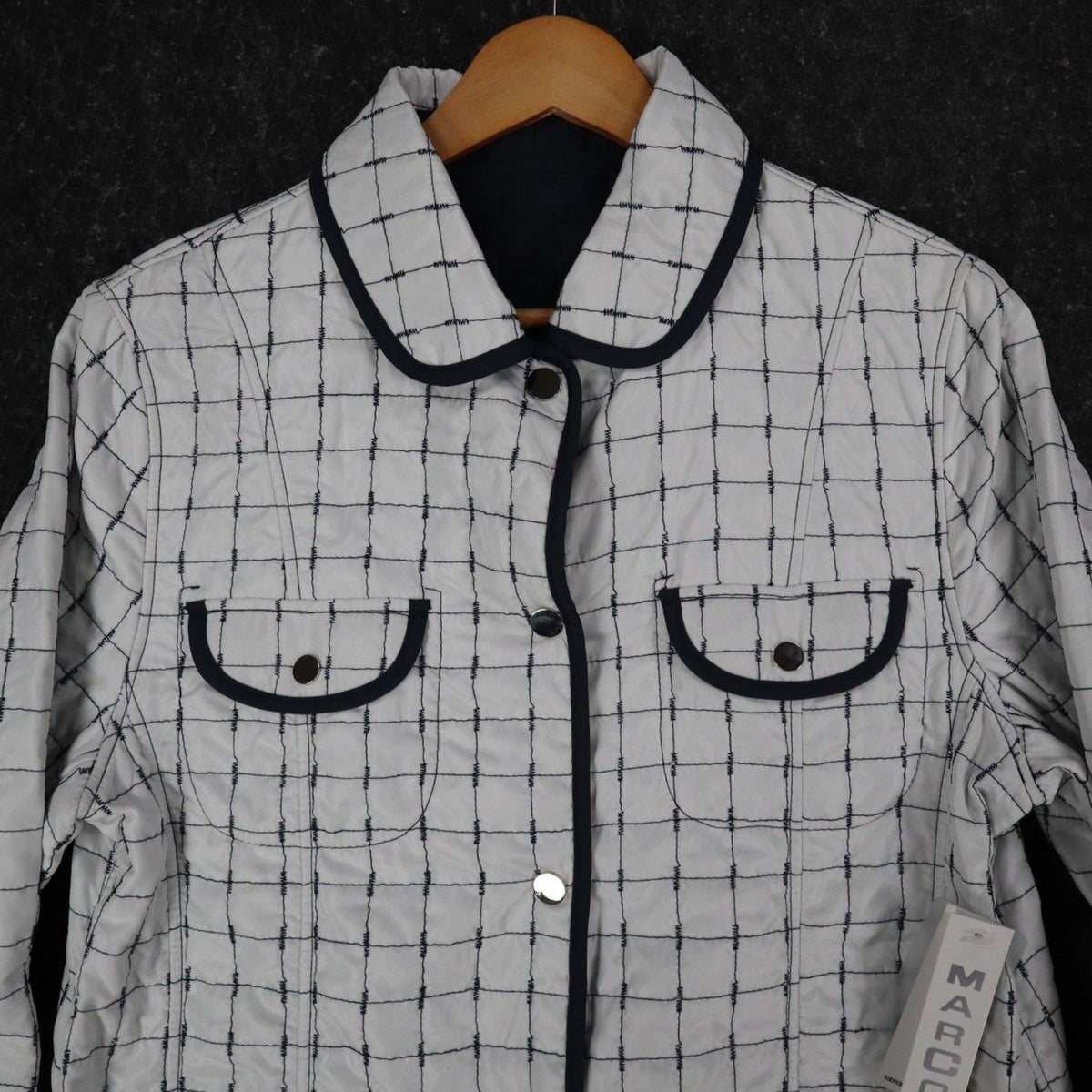Marcona Reversible Quilted Jacket Womens Medium White Navy Grid Snap Front NWT - take2supply